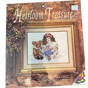 New Vintage Heirloom Treasure Story Time Cross Stitch Kit 5249 11 X 14 Doll Bear